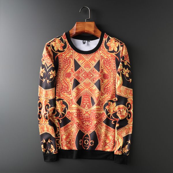 

european and american men's wear summer 2022 new long-sleeved round collar palace retro print fashion fleece, Black