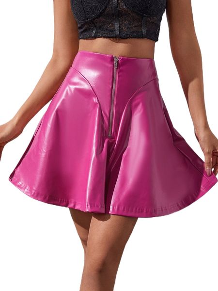 

zipper fly pu leather skirt n66i#, Black