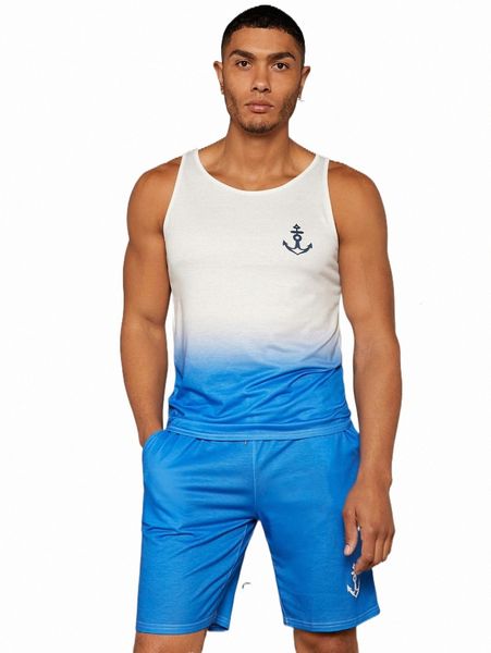 

men ombre anchor print tank with shorts k1rr#, Gray