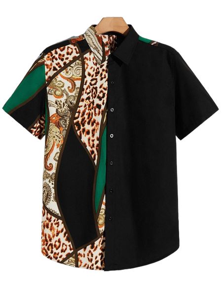 

men leopard print button up shirt s9zj#, White;black