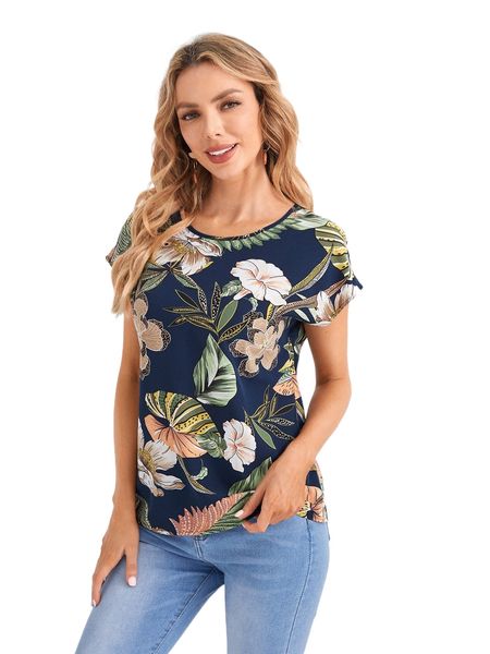 

emery rose tropical print batwing sleeve blouse n4vm#, White
