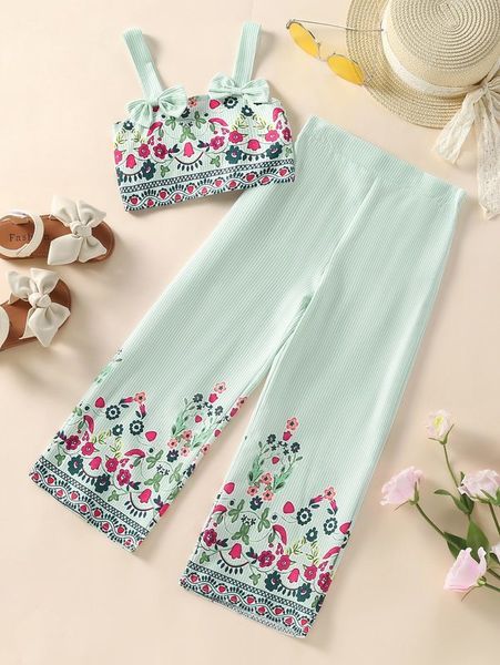 

toddler girls striped & floral print bow cami & pants she, White