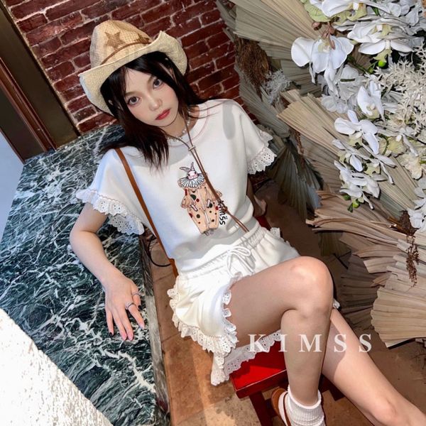 

casual dresses designer european minority buy shop fashion brand embroidered rabbit short sleeved shirt casual shorts two-piece set aging fe, Black;gray