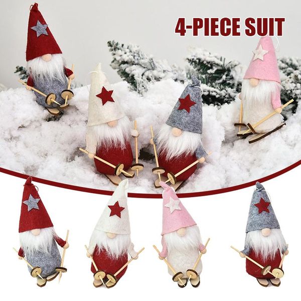 Decorações de Natal 4pcs Esqui de esqui a gnome sem rosto Estrela estampada Long Hat Long