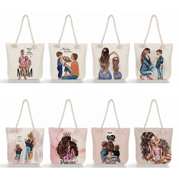 Abendtaschen Benutzerdefinierte Nette Cartoon Super Mama Drucken Große Größe Handtasche Mama und Baby Falten Frauen Casual Tote Reise Praktische Tragbare Strand BA