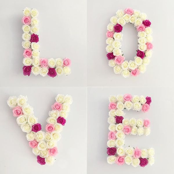 Ghirlande di fiori decorativi Lettera di rose artificiali per baby shower Regalo di compleanno Festa Sfondo di nozze Decorazione Evento creativo DecorDe