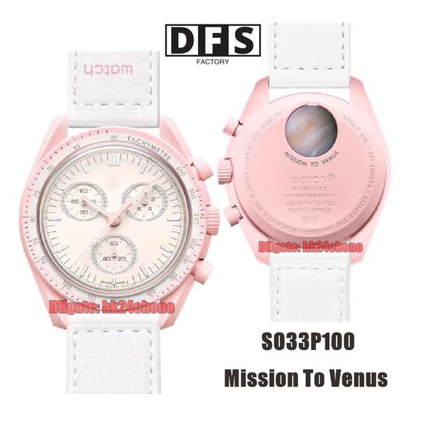 

2022 bioceramic moonswatch swiss quqrtz chronograph mens watch so33p100 mission to venus 42mm white dial textile strap ladies sports watches, Slivery;brown