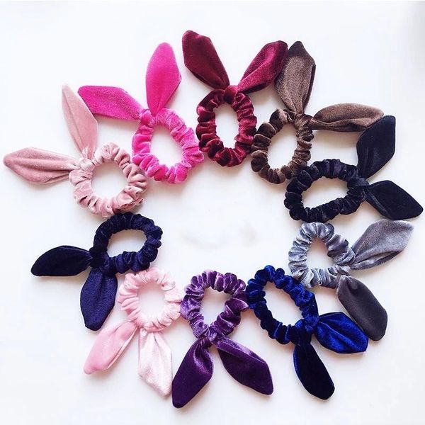 

velvet bunny ears elastic hair rope ties accessories ponytail rabbit ears hairbands children scrunchy, Slivery;white