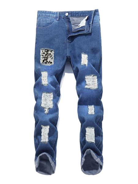 

romwe guys ripped jeans e9hu#, Blue