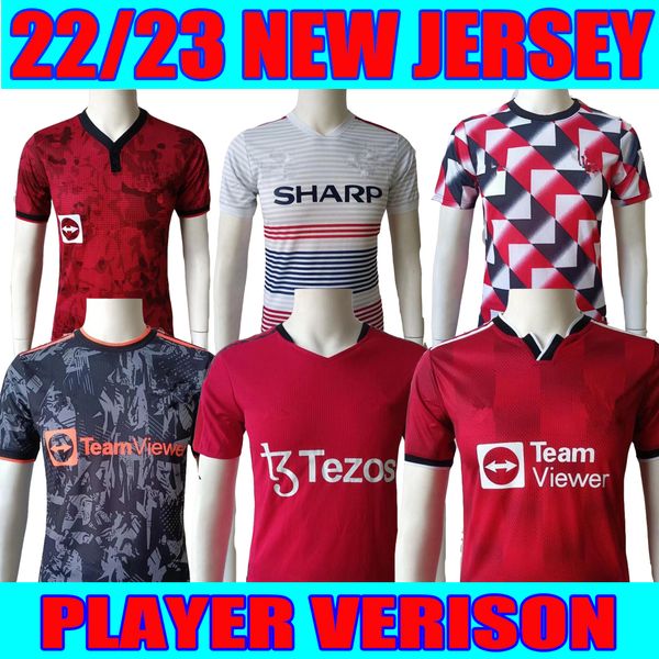 

player version 2022 2023 sancho soccer jerseys b. fernandes lingard cavani shaw camiseta futbol van de beek rashford fred men kids kits unif, Black;yellow