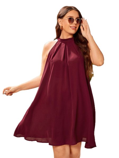 

plus solid key hole back tunic halter dress p3ra#, Black