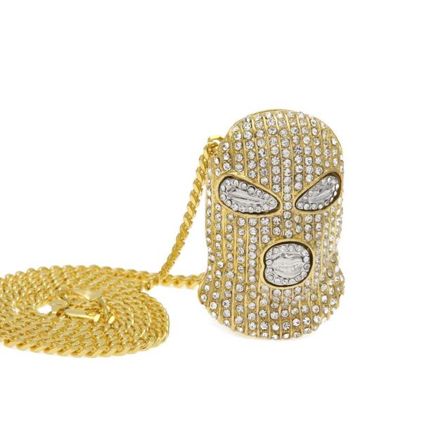 

pendant necklaces personality cs cap pave full rhinestone masked necklace gold filled men hip hop rock jewelry, Silver