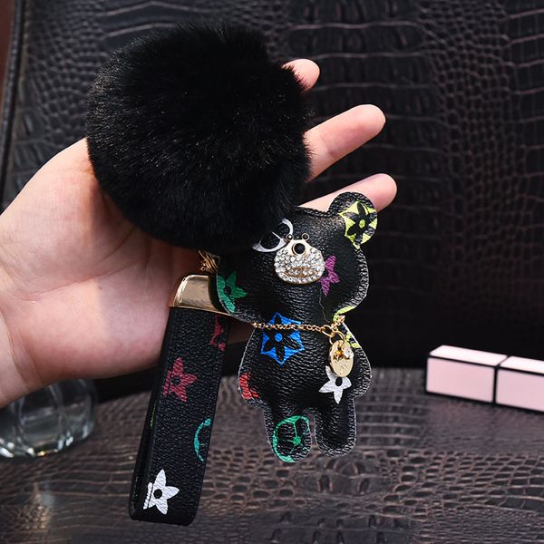 Simpatici portachiavi con pompon Fashion Cat Teddy Gear Designer Portachiavi Regali Donna PU Leather Car Guckles Gag Charm Accessori Uomo Portachiavi con animali G