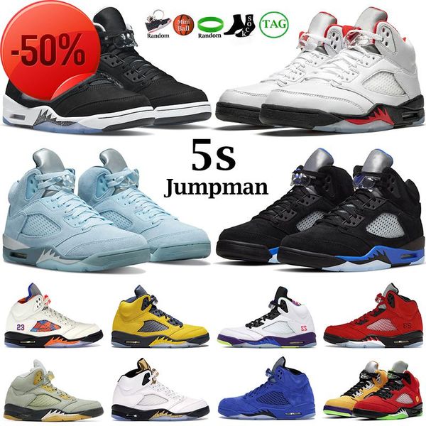 

5s men basketball shoes 5 jumpman racer blue raging red bluebird moonlight sail fired red shattered backboard mens trainers outdoor sports, Black