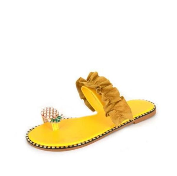 

summer sandals pineapple pearl pullover toe flat lace slippers ladies casual shoes, Black
