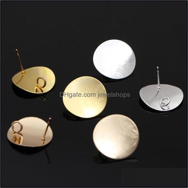 

10pcs 20mm flat round ear studs earring pad posts with loop hole jewelry for diy making findings accessories drop delivery 2021 other comp, Blue;slivery