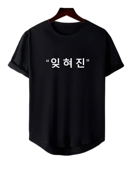 

men korean letter graphic high low hem tee b3rm#, White;black