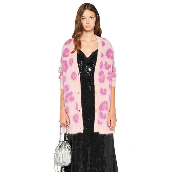 

women's knits & tees loose lazy wind pink leopard plush mohair sweater medium long coat women's cardigan musw, White