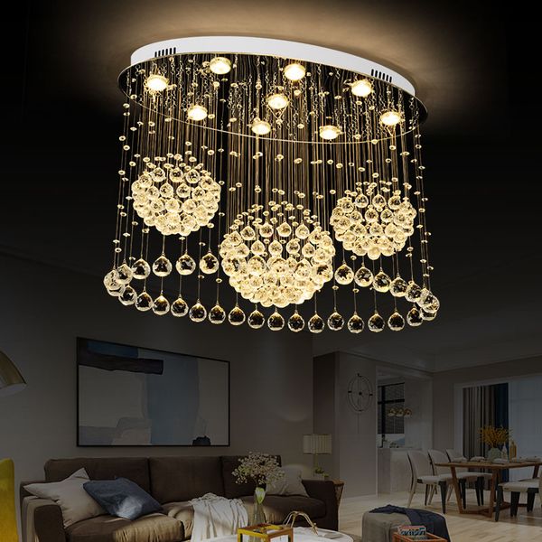 Lampadario a soffitto ovale in cristallo per soggiorno sala da pranzo Lampada moderna a LED creativa Illuminazione per interni Lampada in cristallo inossidabile