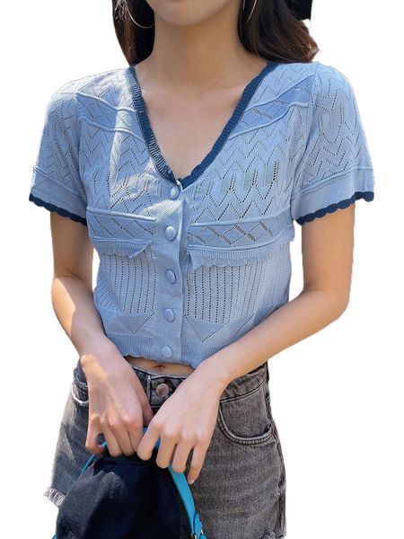 

dazy contrast trim single breasted crop cardigan d6kb#, White;black