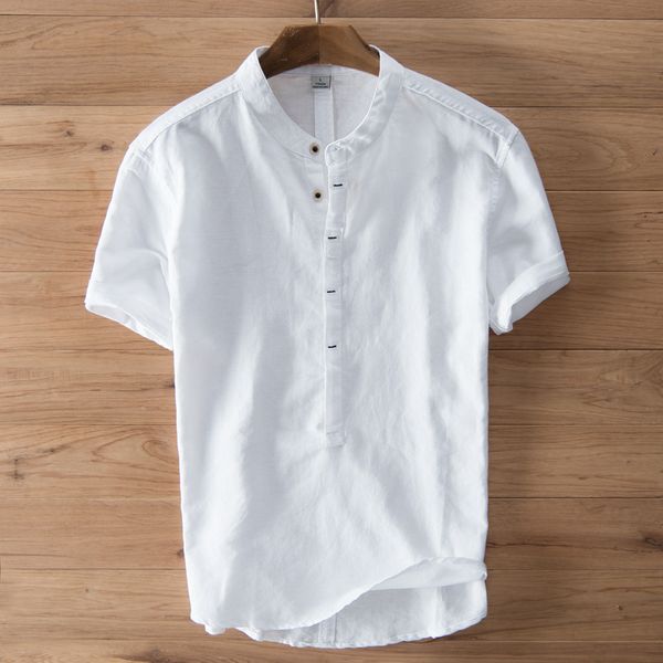 

summer shirts men linen shirts short sleeve streetwear solid color men fashion clothing casual shirt men clothes, White;black