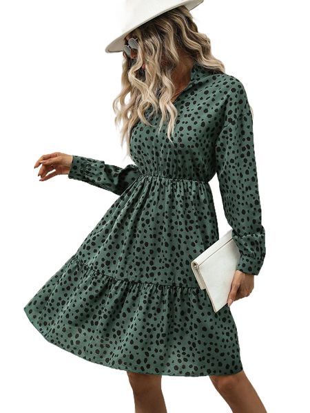 

allover print drop shoulder dress e6wp#, Black;gray