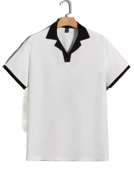 

men 1pc contrast trim polo shirt b9zx#, White;black