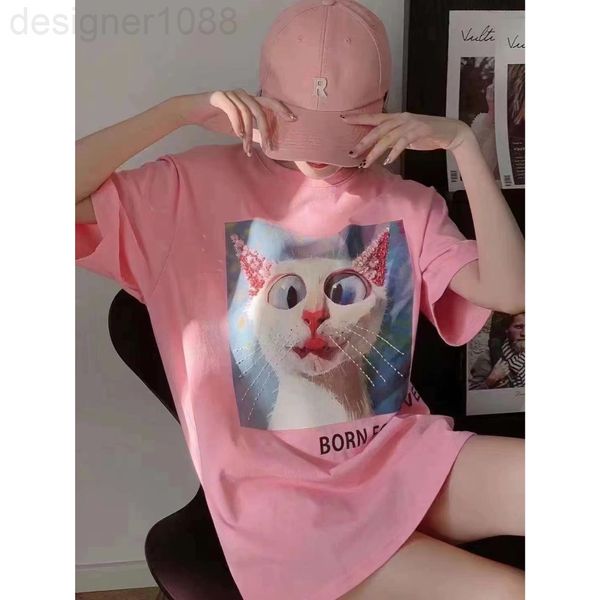 

women's t-shirt designer spring and summer new cartoon pattern pullover short sleeve loose print temperament round neck women's sh, White