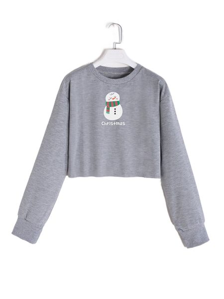 

christmas and letter graphic crop sweatshirt t3nc#, Black