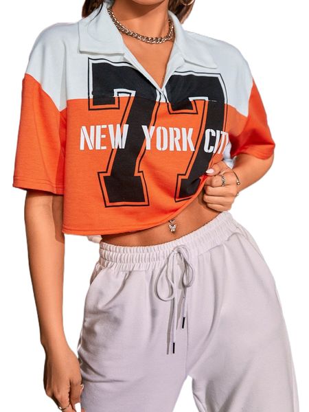 

letter graphic two tone drop shoulder crop sweatshirt 0628#, Black