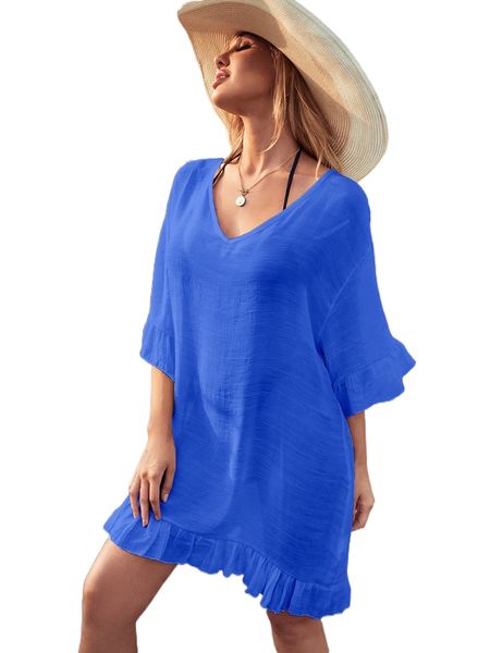 

ruffle hem cut-out cover up u5js#, White;black