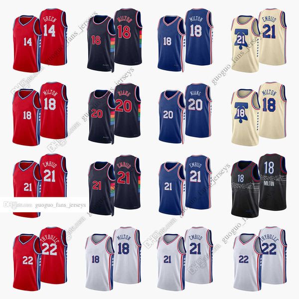 

custom printed 2022 new city basketball jerseys 14 green 18 milton 20 niang 21 embiid 22 thybulle red blue white black jersey size s--xxxl12, Black;red
