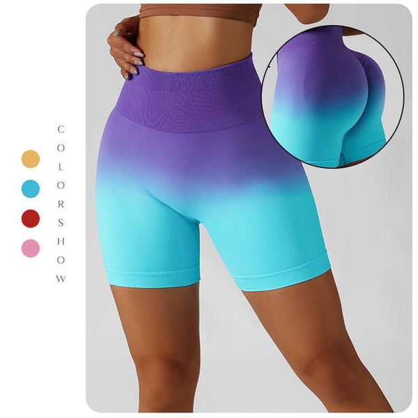 

new arrival summer two-color gradient seamless running yoga shorts leggings for women, White;red