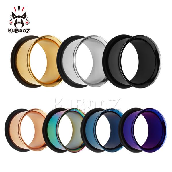

kubooz stainless steel 8 colors single horn ear tunnels gauges ring stretchers expanders plugs piercing body jewelry wholesale 6-25mm 120pcs, Silver