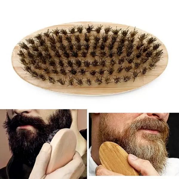 Capelli con setole di cinghiale Spazzola per barba Duro manico rotondo in legno Pettine di cinghiale antistatico Strumento per parrucchiere per uomo Barba Trim Personalizzabile C0817