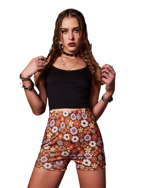 

romwe x goldendazeillustration altspo floral print shorts d7il#, White;black