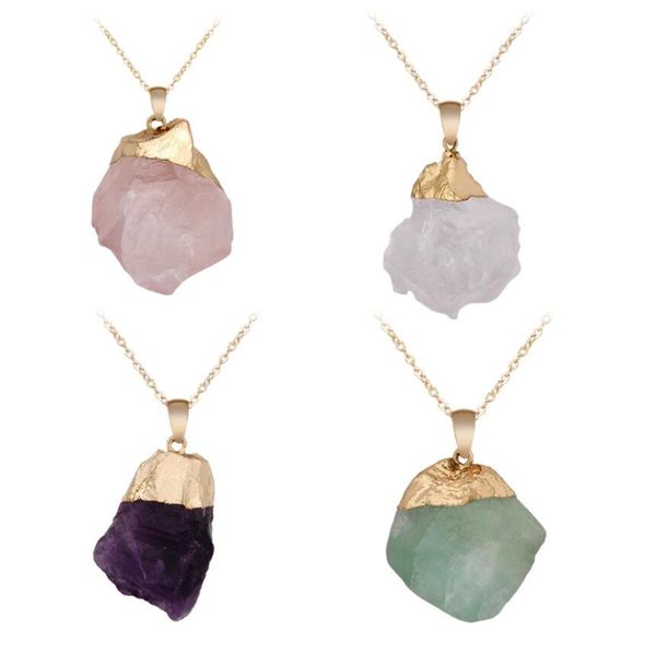 

irregular stone pendants necklace healing crystal quartz agates pentagram reiki chakra charms women jewelry, Silver