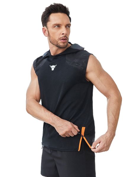 

men reflective detail hooded sports tank 53er#, White;black