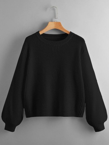 

solid lantern sleeve sweater t0gg#, White;black