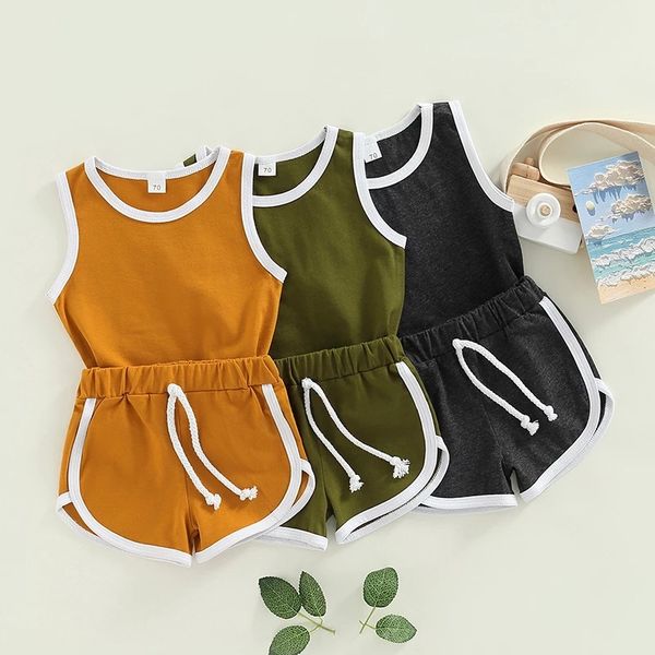 15950 Summer Europe Infant Baby Boys Set Kids Tinta unita Pantaloncini senza maniche Set 2 pezzi Abiti per bambini