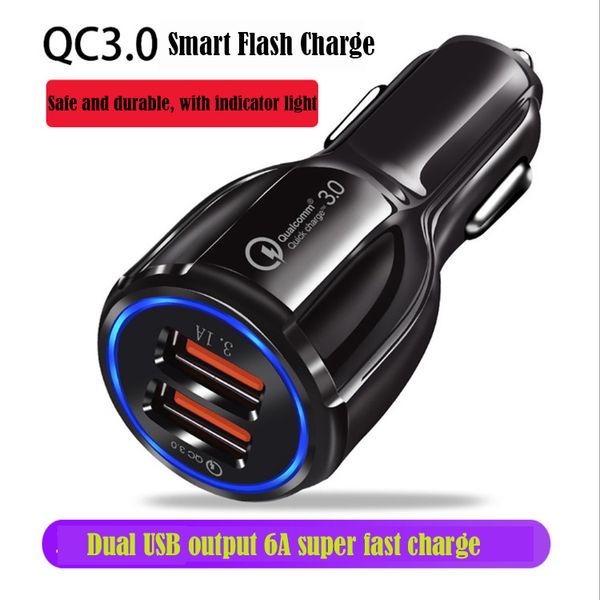 2022 Novo carregador de carro portátil QC3.0 LED de carregamento rápido 12V 3.1A porta USB dupla