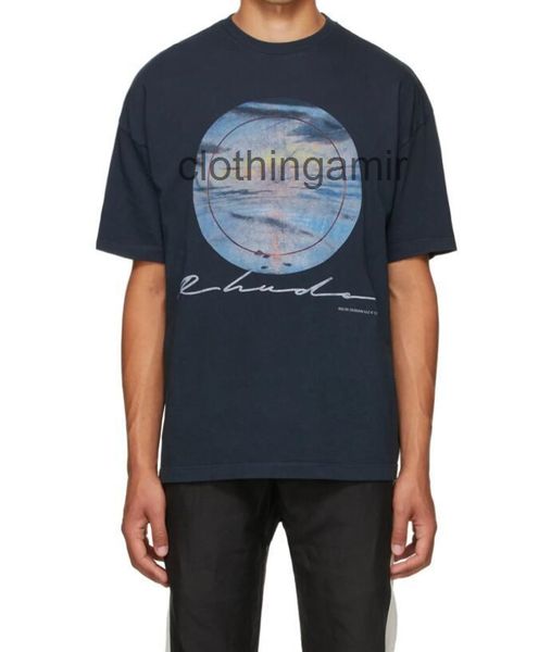 

designer t shirts rhude sunset print high street short sleeve loose round neck versatile vintage t-shirt fashion, White;black