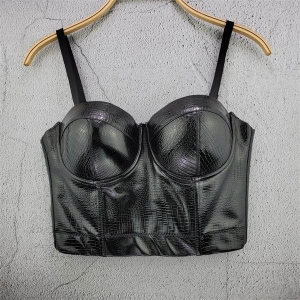 

crop women tank summer cropped pu clothes bustier black cami backless ladies camis 210316, Black;white