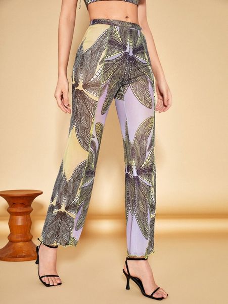 

x pamela tropical print colorblock pants q1xp#, Black;white