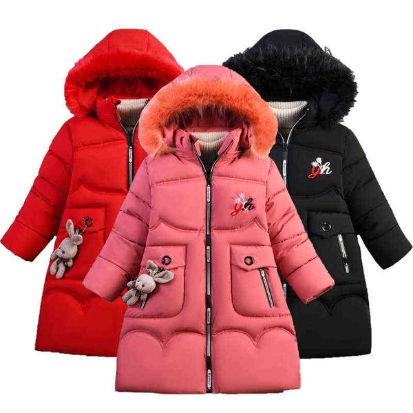 4 Farbe große Größe Winter warm halten lange Stil Mädchen Jacke Teenager dicke schwere kältebeständige Windjacke mit Kapuze für Mädchen J220718