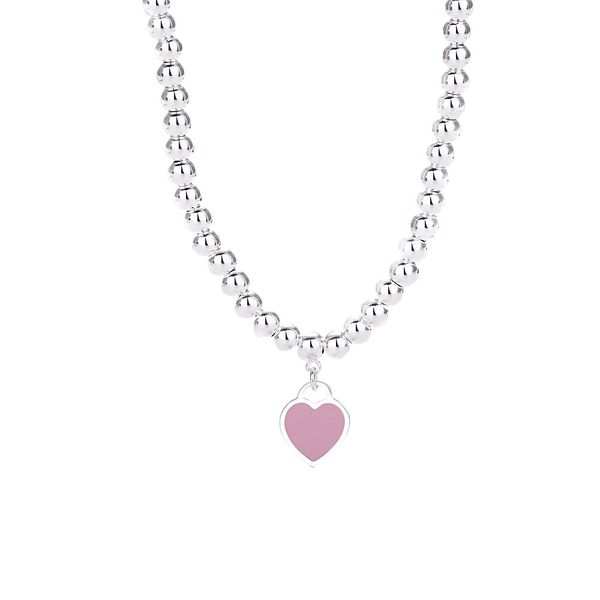 

tiffjia necklaces luxury chain pendants bijoux designer enamel heart t necklace drop glue beads chain original packaging, Silver