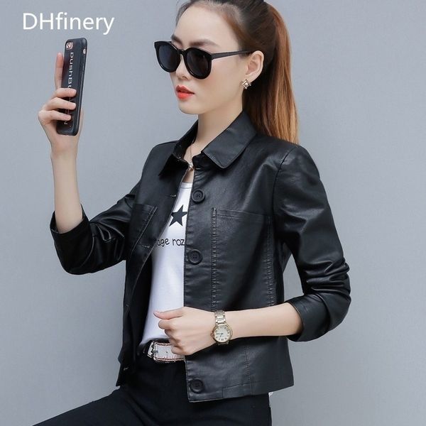 

dhfinery leather jacket women arrival slim short motorcycle pu jacket black green caramel faux leather jackets tb5722 y201012, Black;brown