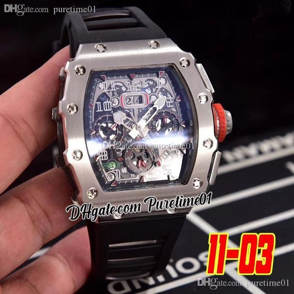

2022 miyota automatic mens watch steel case big date black skeleton dial red crown rubber strap super edition 6 styles puretime01 1103a1, Slivery;brown