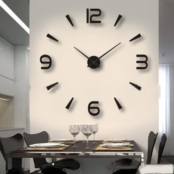 Relógios de parede quartzo grande relógio 3d DIY Decorativa Cozinha acrílica Espelho Espelho de tamanho grande decoração de casa RELOJ DE PAREDWALLWALL