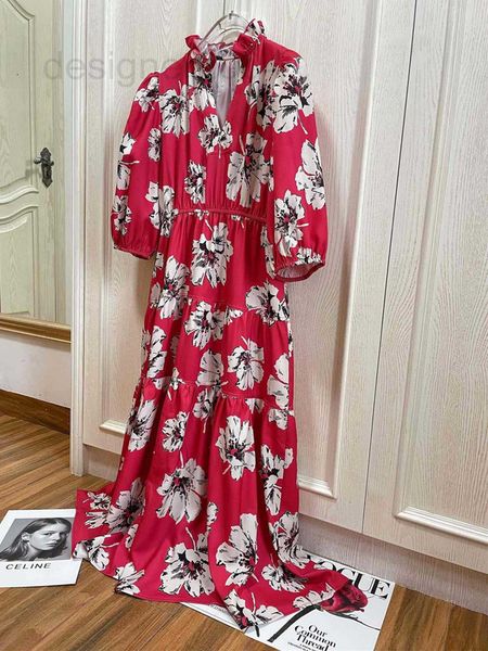 

casual dresses designer 2022 french blogger holiday style midi camellia lace collar red background large white flowers waist dress skirt tvp, Black;gray